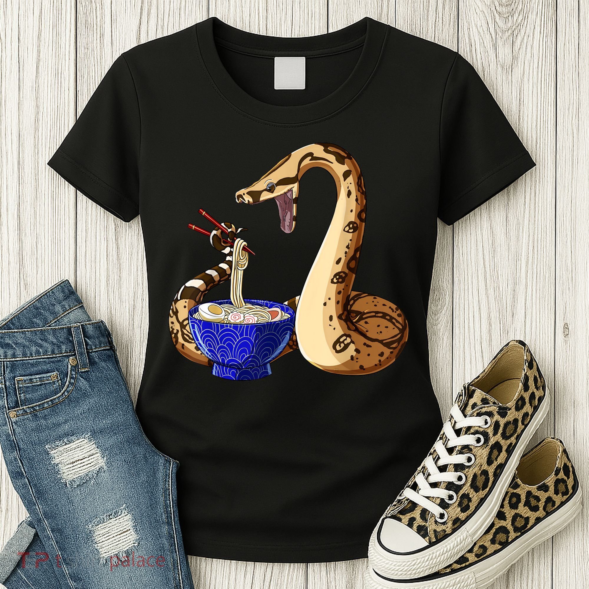 Funny Japanese Kawaii Ramen Noodles Snake Boa Constrictor Women's T-Shirt