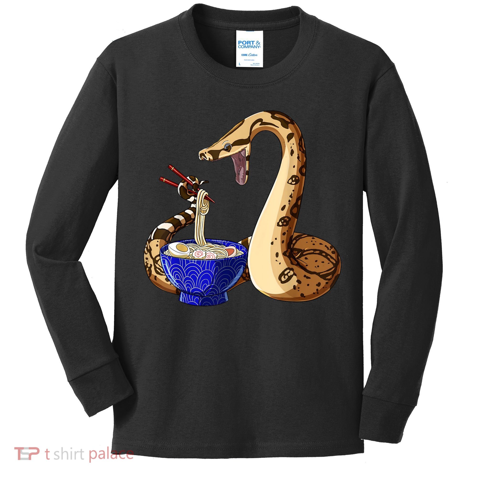 Funny Japanese Kawaii Ramen Noodles Snake Boa Constrictor Kids Long Sleeve Shirt