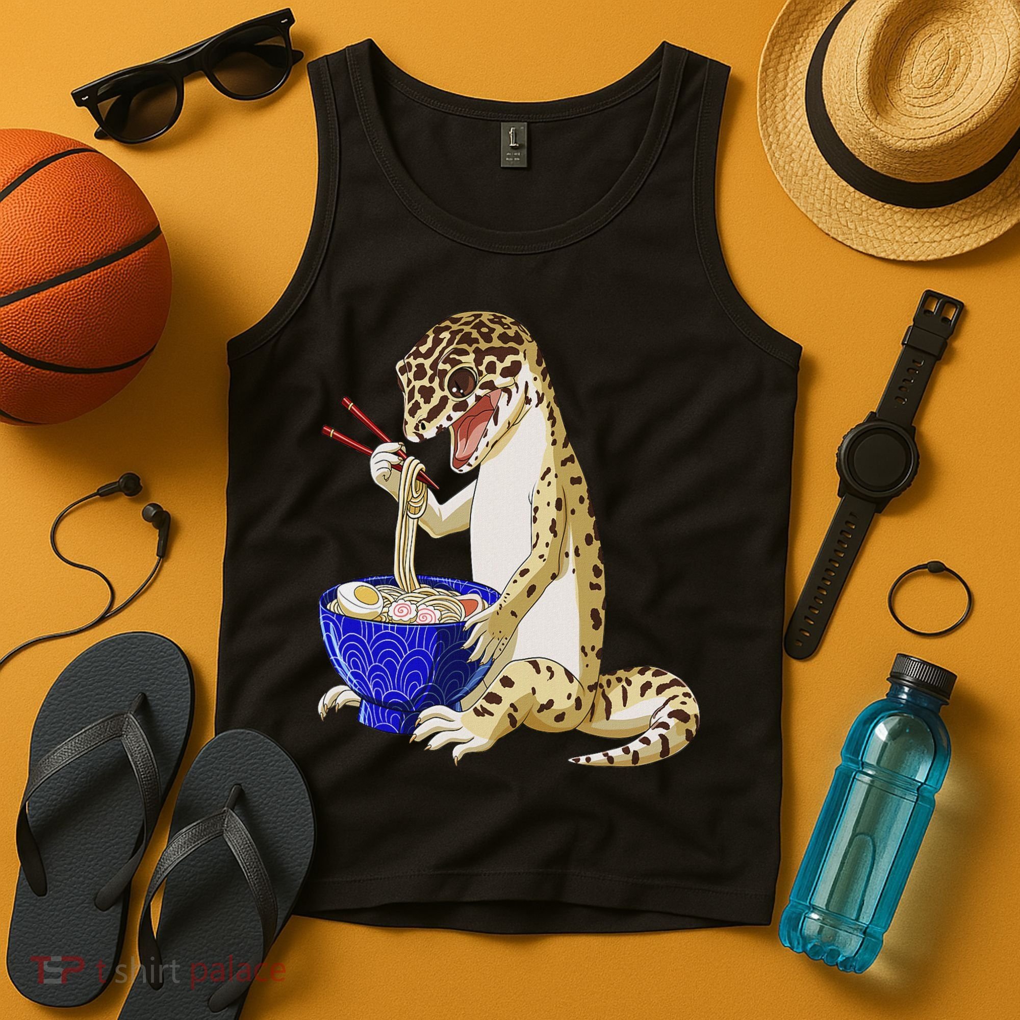 Funny Japanese Kawaii Ramen Reptile Leopard Gecko Tank Top