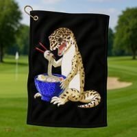 Funny Japanese Kawaii Ramen Reptile Leopard Gecko Golf Towel thumb 1