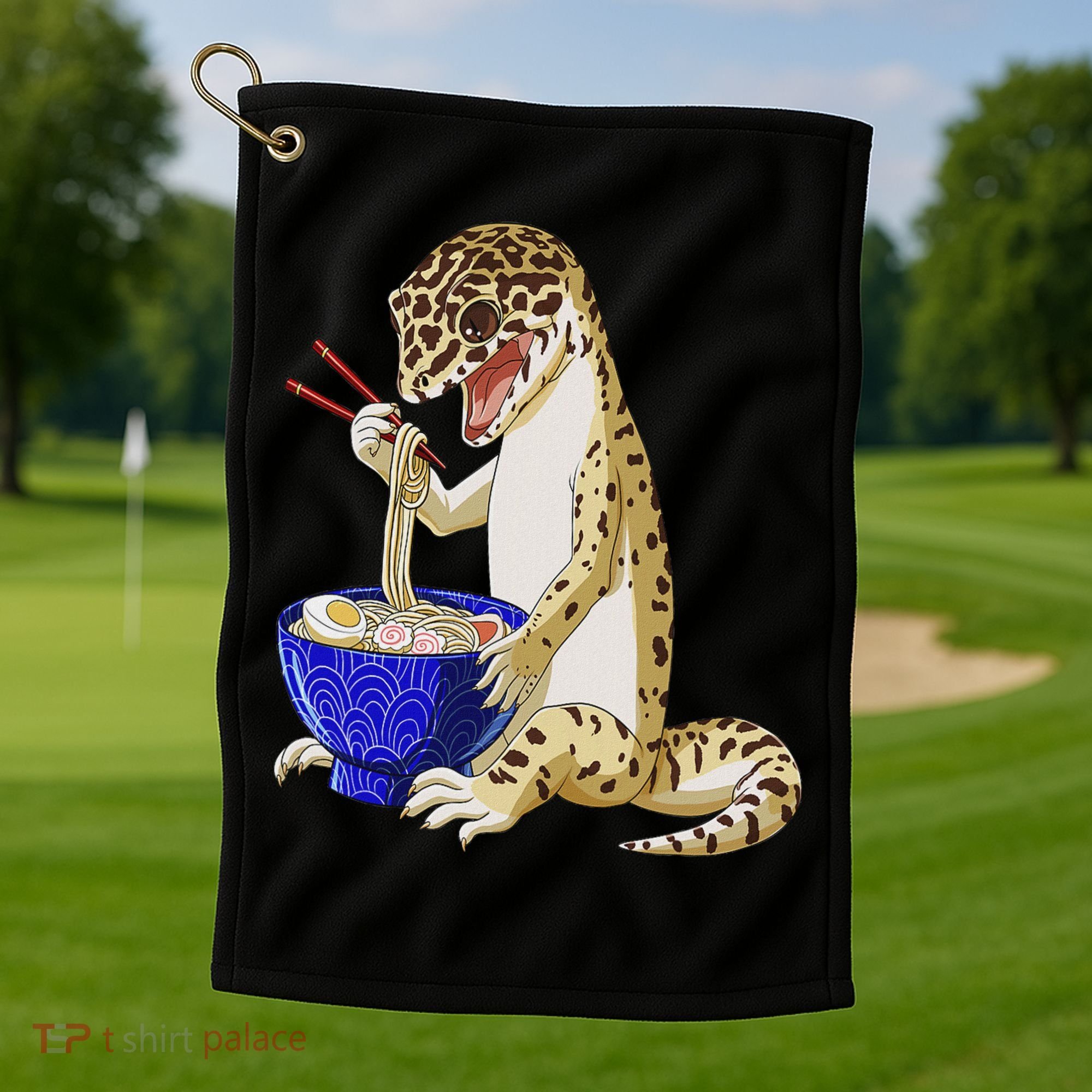 Funny Japanese Kawaii Ramen Reptile Leopard Gecko Golf Towel