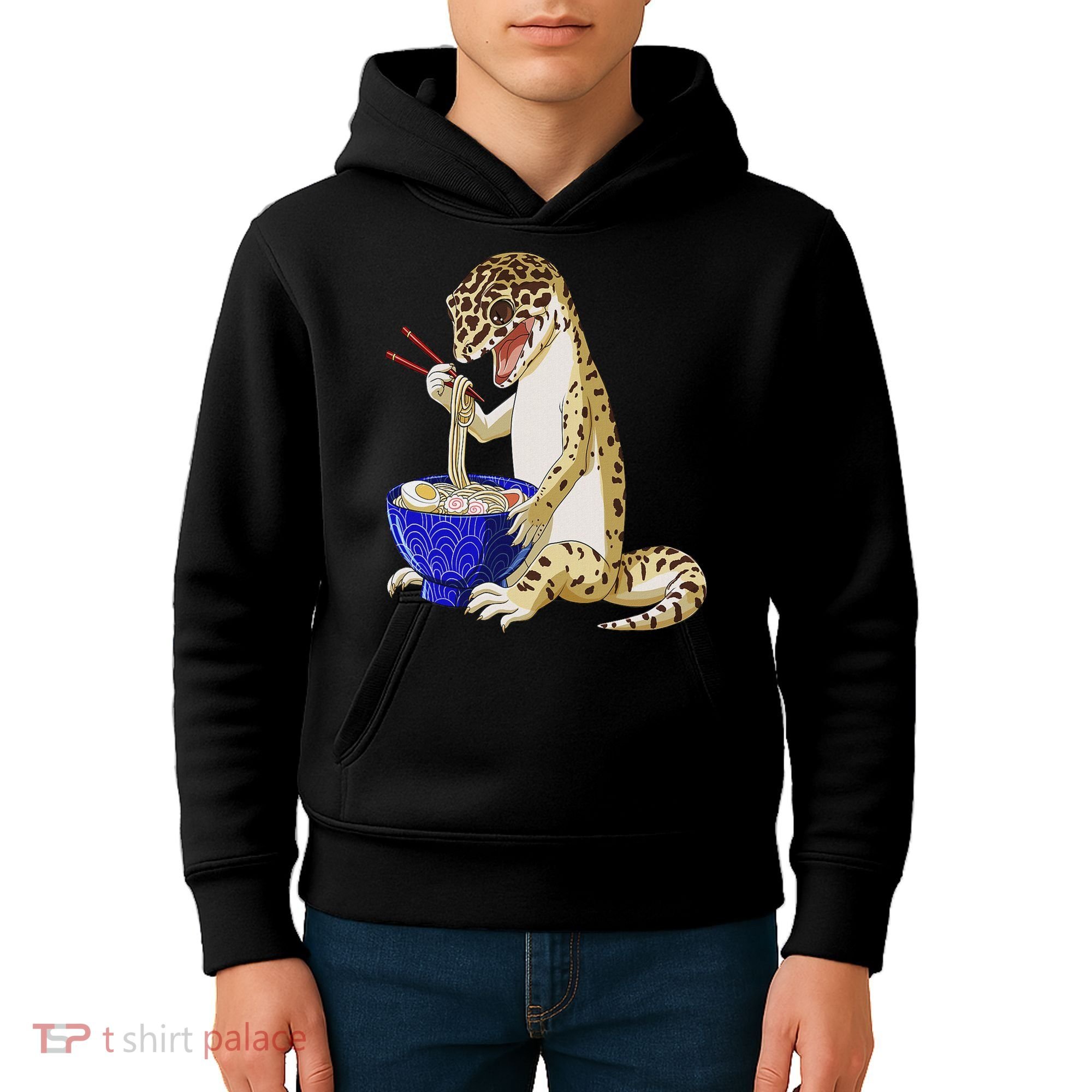 Funny Japanese Kawaii Ramen Reptile Leopard Gecko Kids Hoodie