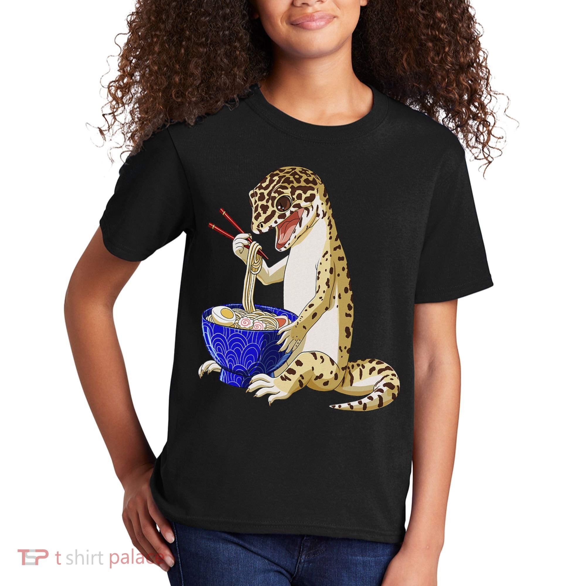 Funny Japanese Kawaii Ramen Reptile Leopard Gecko Kids T-Shirt
