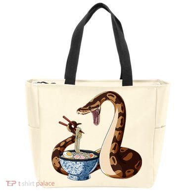 Funny Japanese Kawaii Ramen Snake Cute Ball Python Tote Bag
