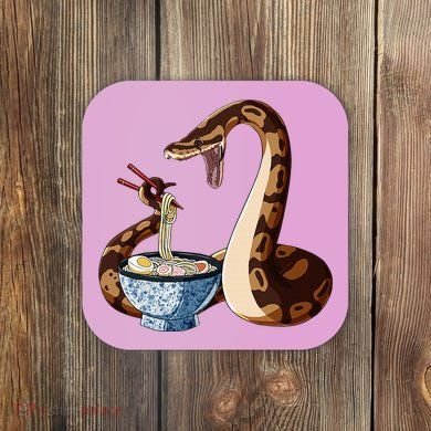 Funny Japanese Kawaii Ramen Snake Cute Ball Python Coaster