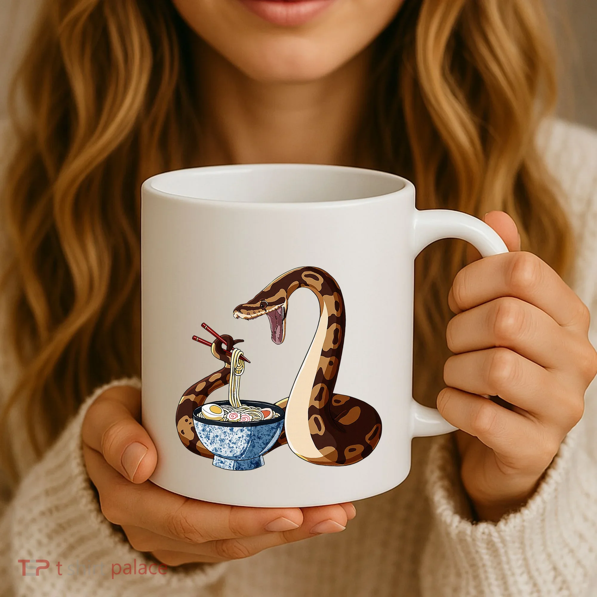 Funny Japanese Kawaii Ramen Snake Cute Ball Python Coffee Mug