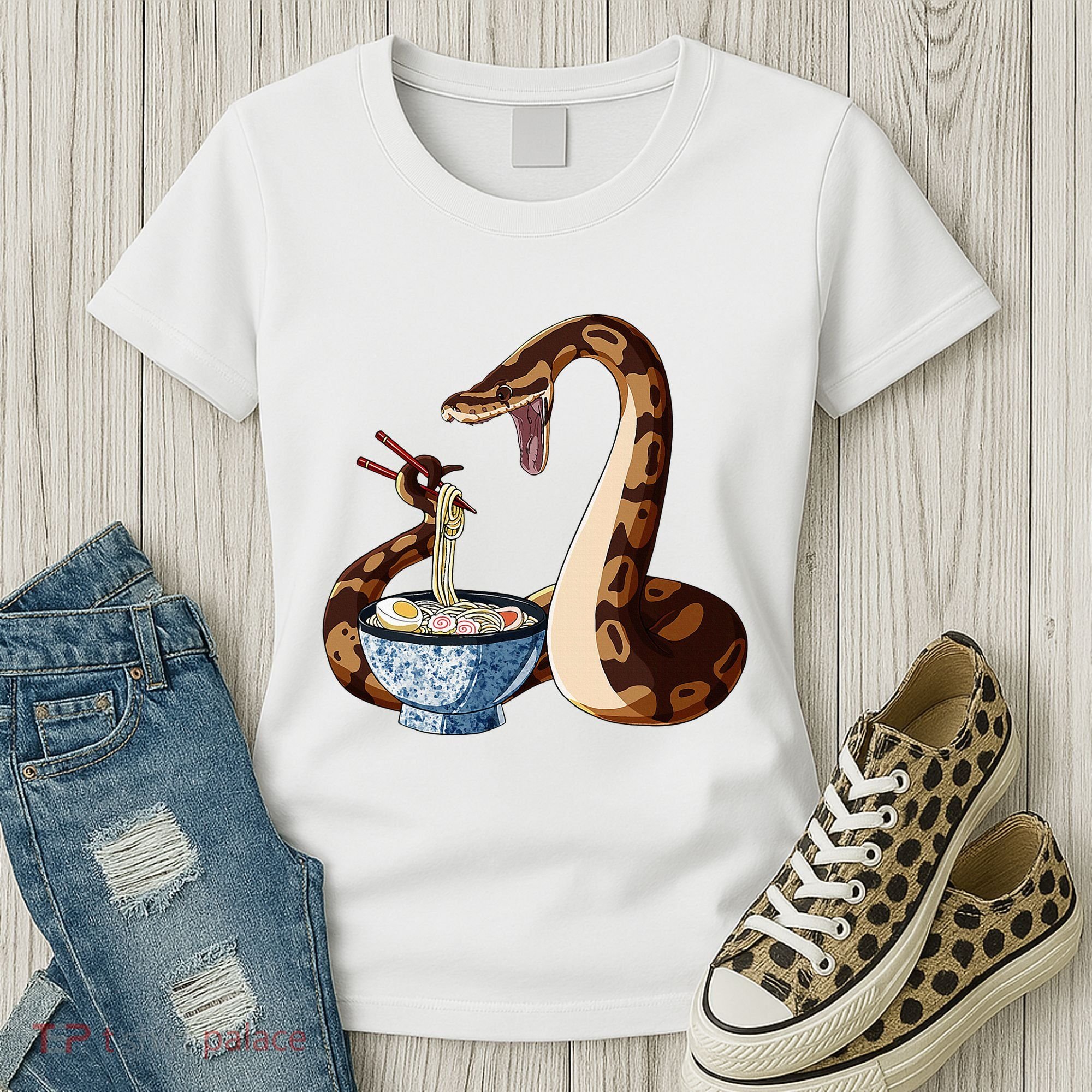 Funny Japanese Kawaii Ramen Snake Cute Ball Python Women's T-Shirt