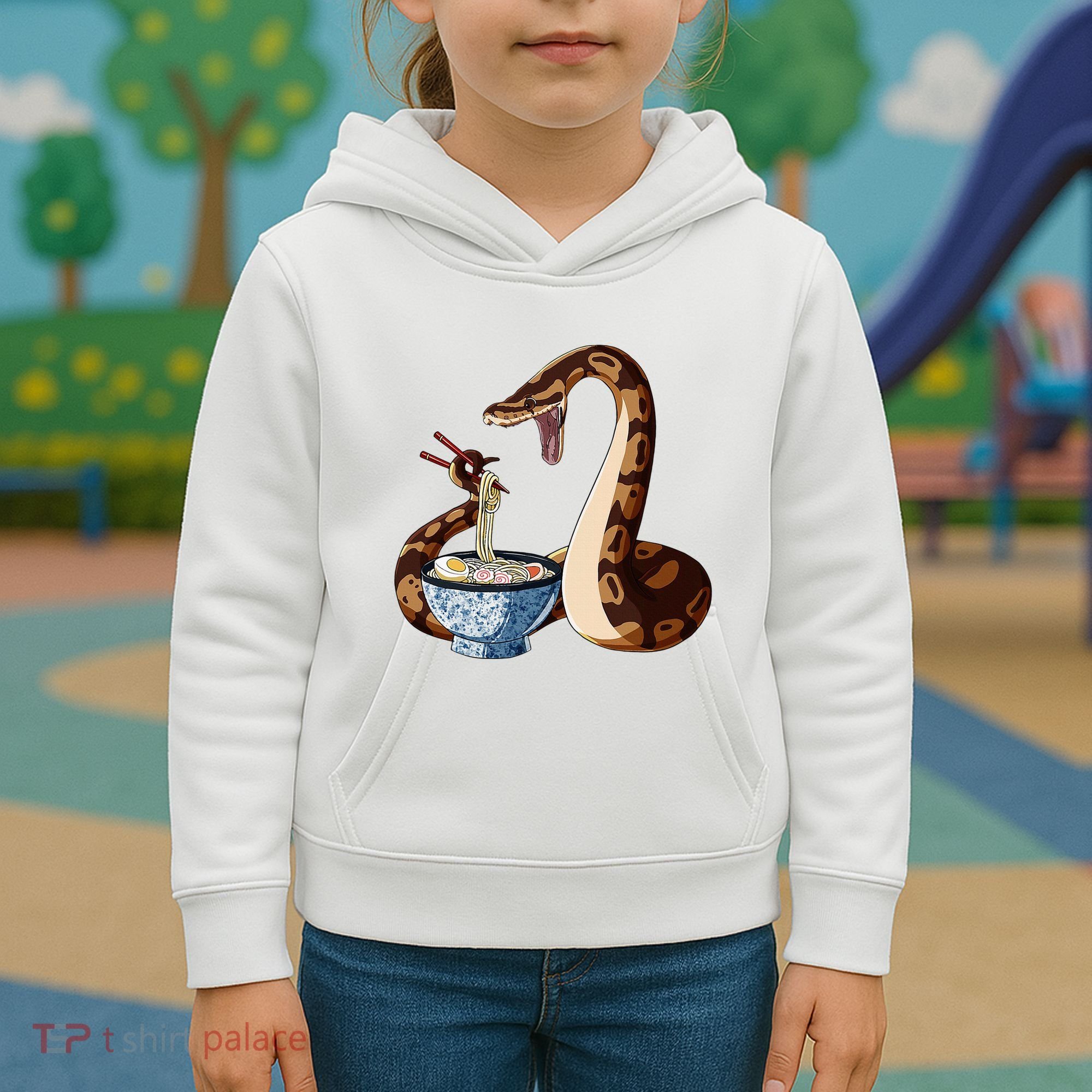 Funny Japanese Kawaii Ramen Snake Cute Ball Python Kids Hoodie