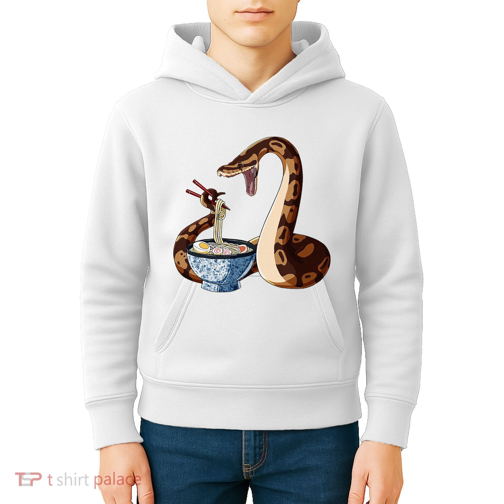 Funny Japanese Kawaii Ramen Snake Cute Ball Python Kids Hoodie