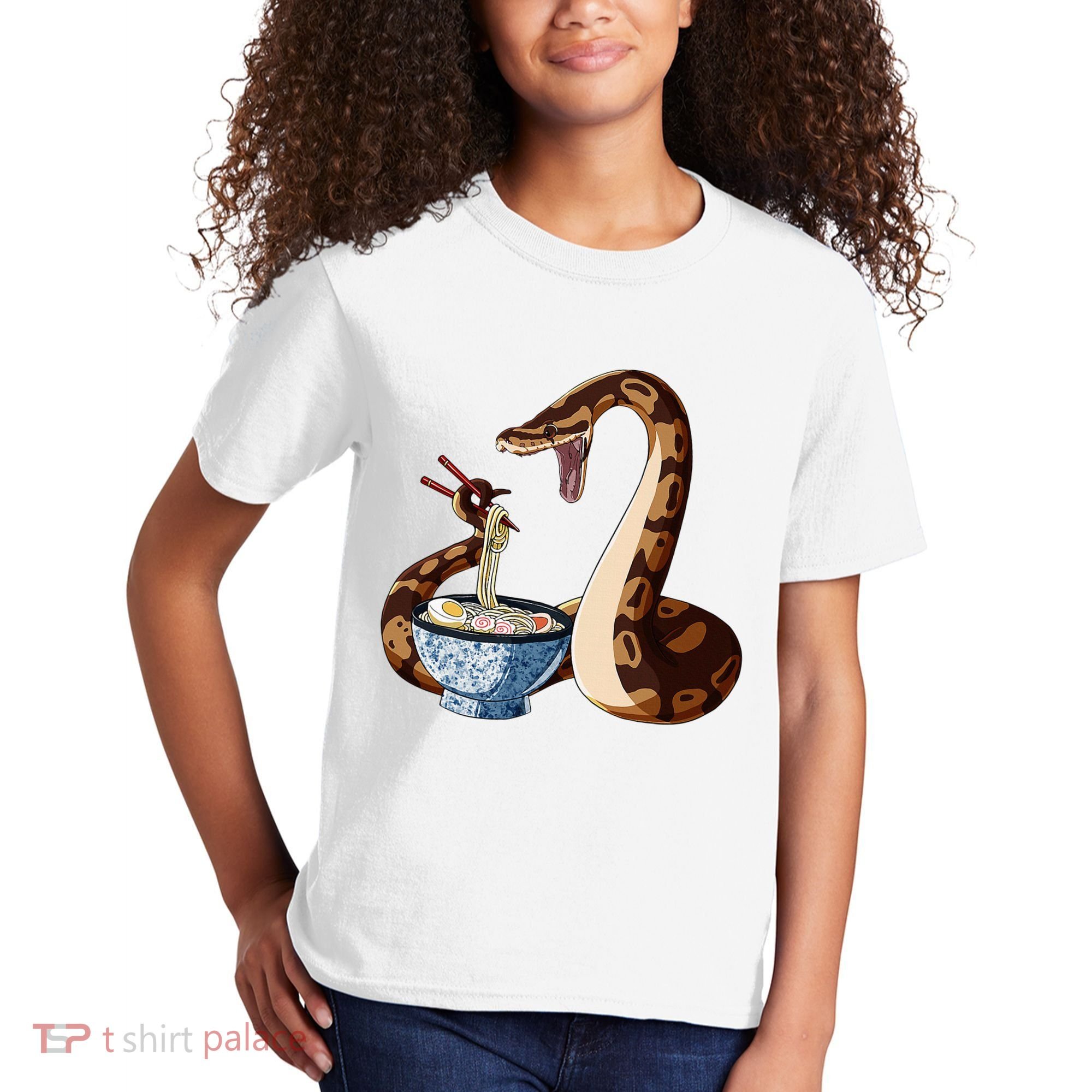 Funny Japanese Kawaii Ramen Snake Cute Ball Python Kids T-Shirt