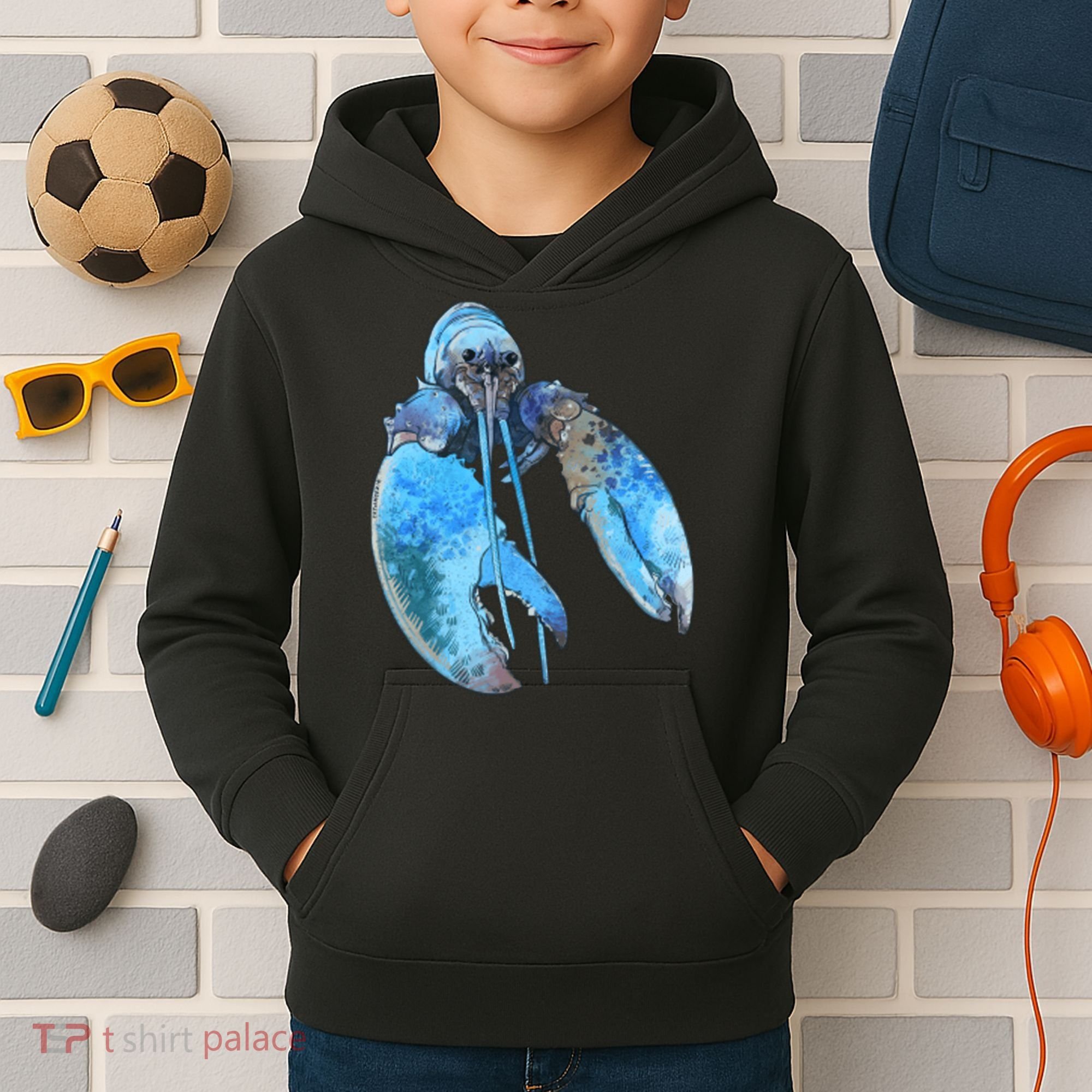 Funny Jumpscare Lobster Meme Blue Crustacean Kids Hoodie