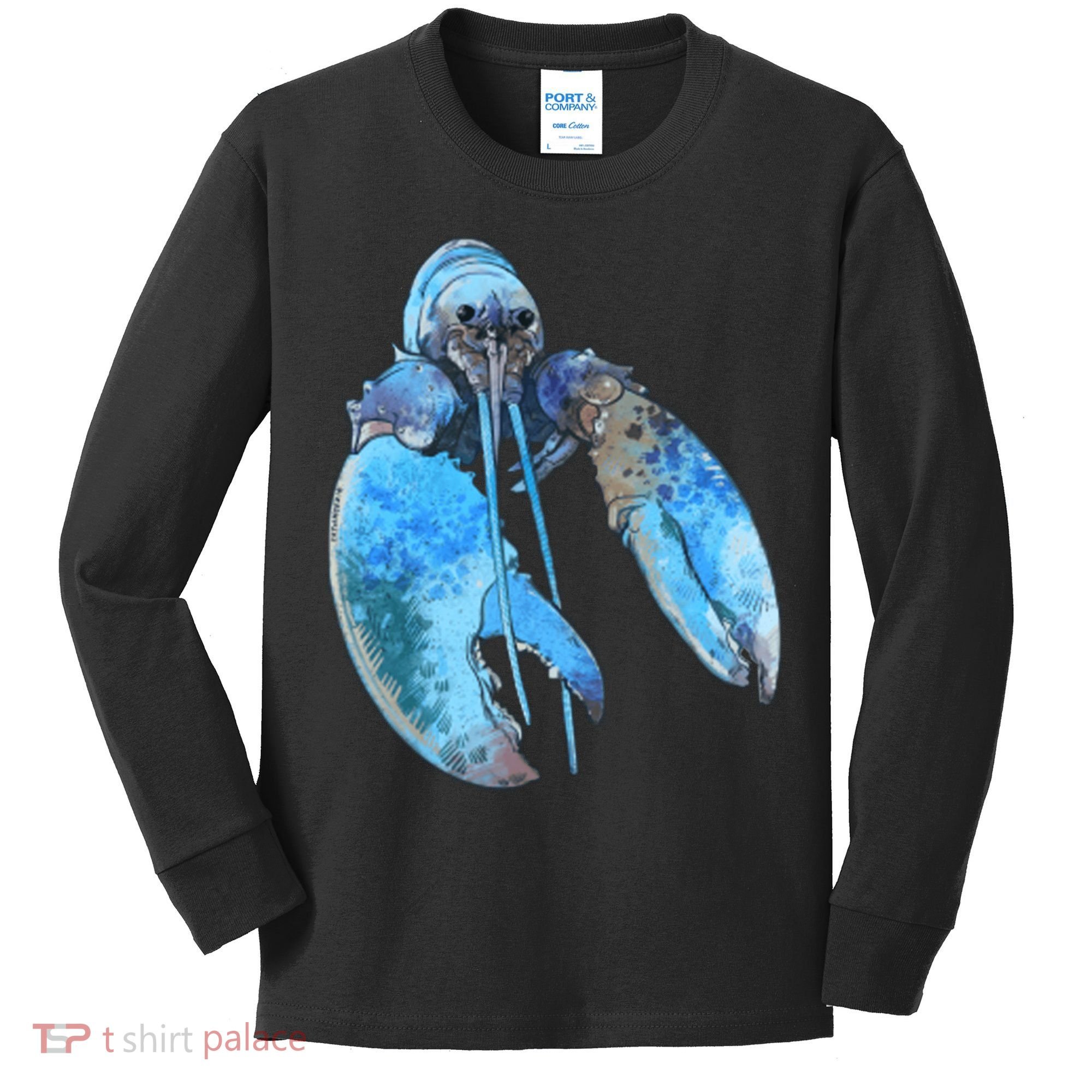 Funny Jumpscare Lobster Meme Blue Crustacean Kids Long Sleeve Shirt