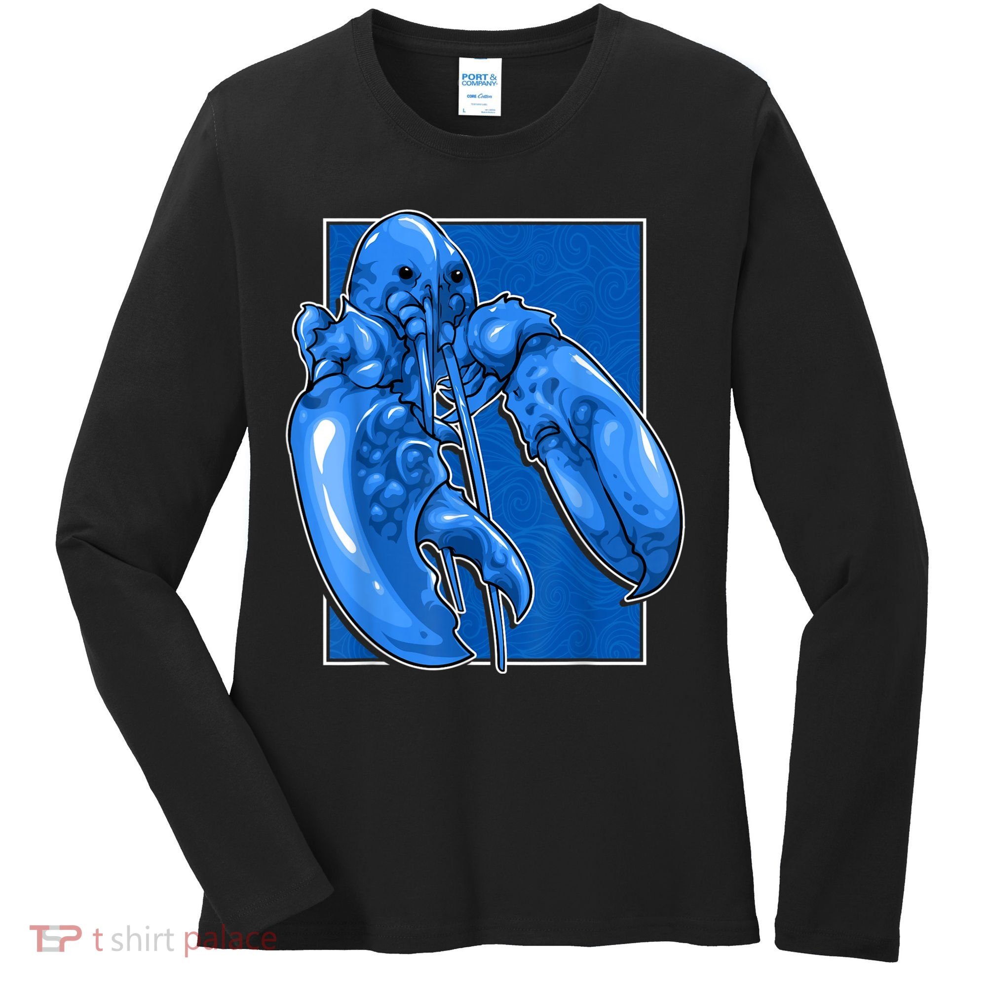 Funny Jumpscare Lobster Meme Blue Crustacean Women's Long Sleeve Shirt