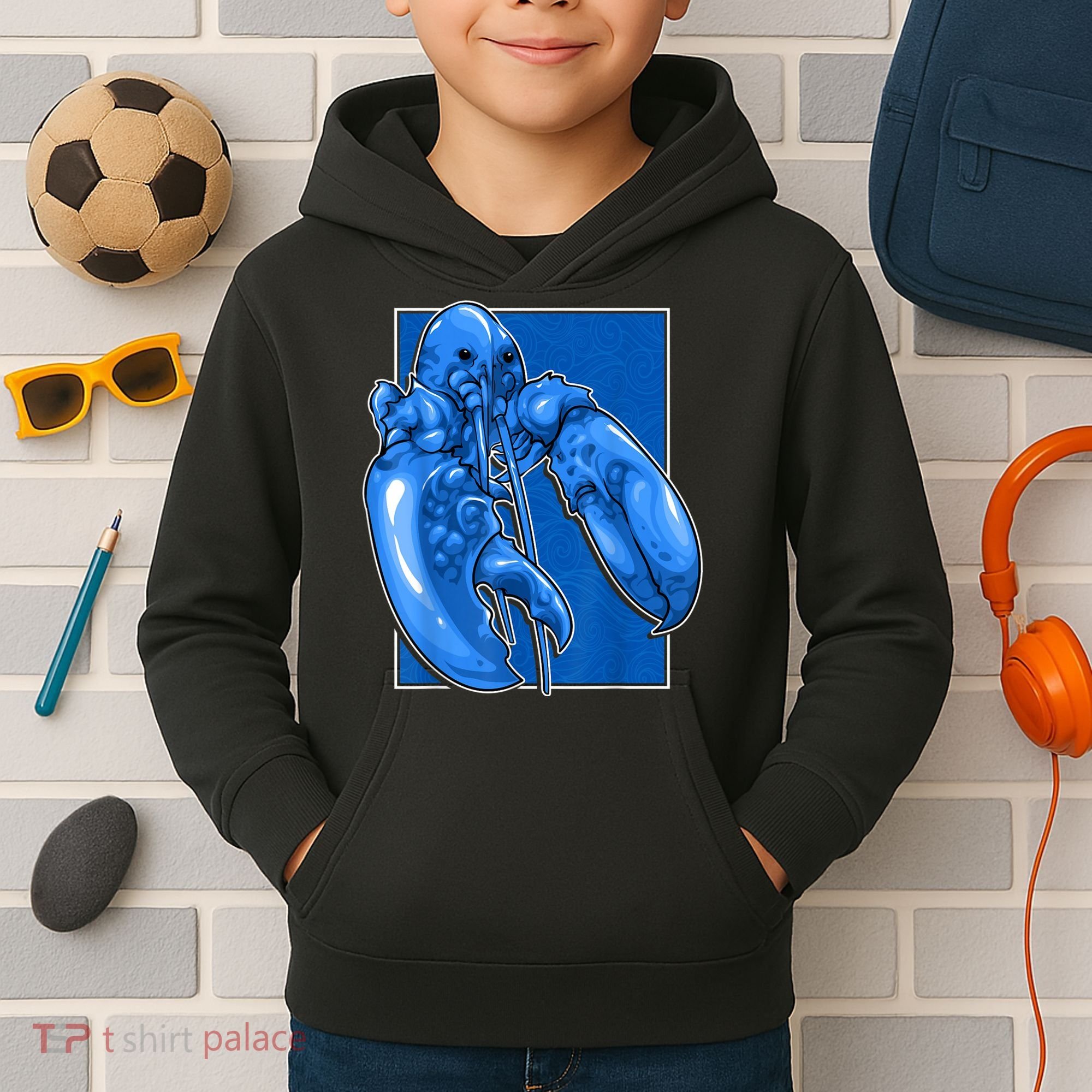 Funny Jumpscare Lobster Meme Blue Crustacean Kids Hoodie