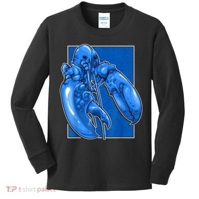 Funny Jumpscare Lobster Meme Blue Crustacean Kids Long Sleeve Shirt