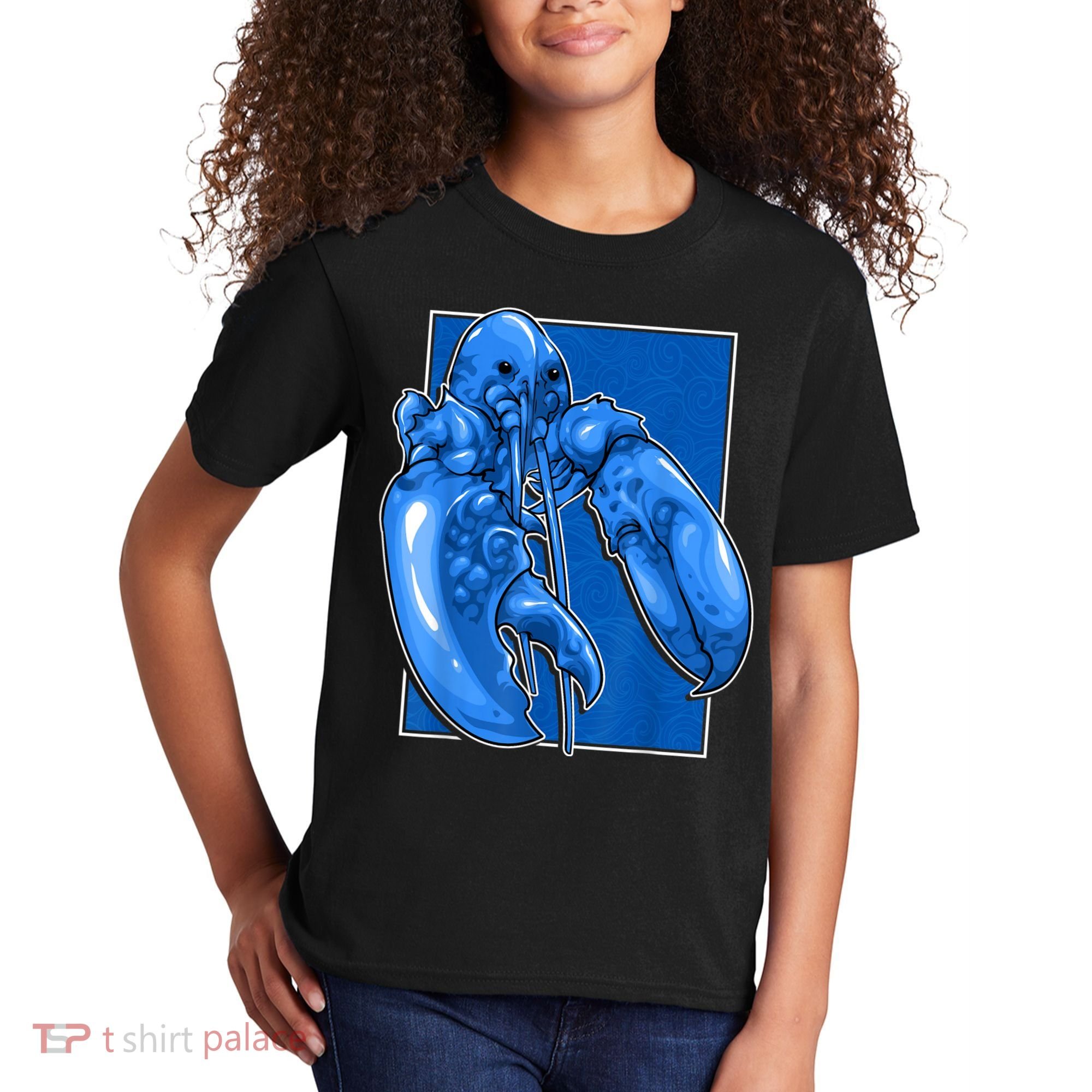 Funny Jumpscare Lobster Meme Blue Crustacean Kids T-Shirt