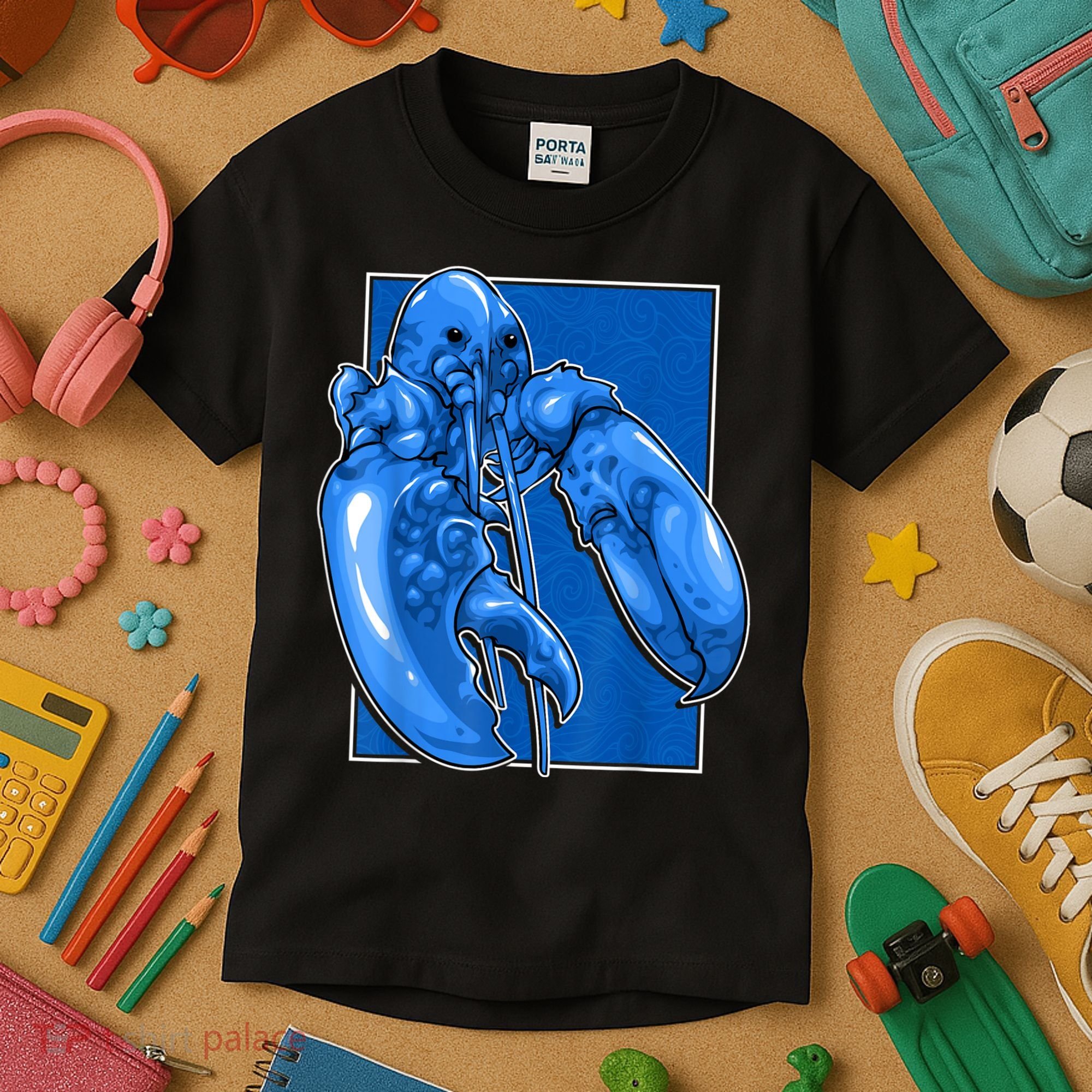 Funny Jumpscare Lobster Meme Blue Crustacean Kids T-Shirt