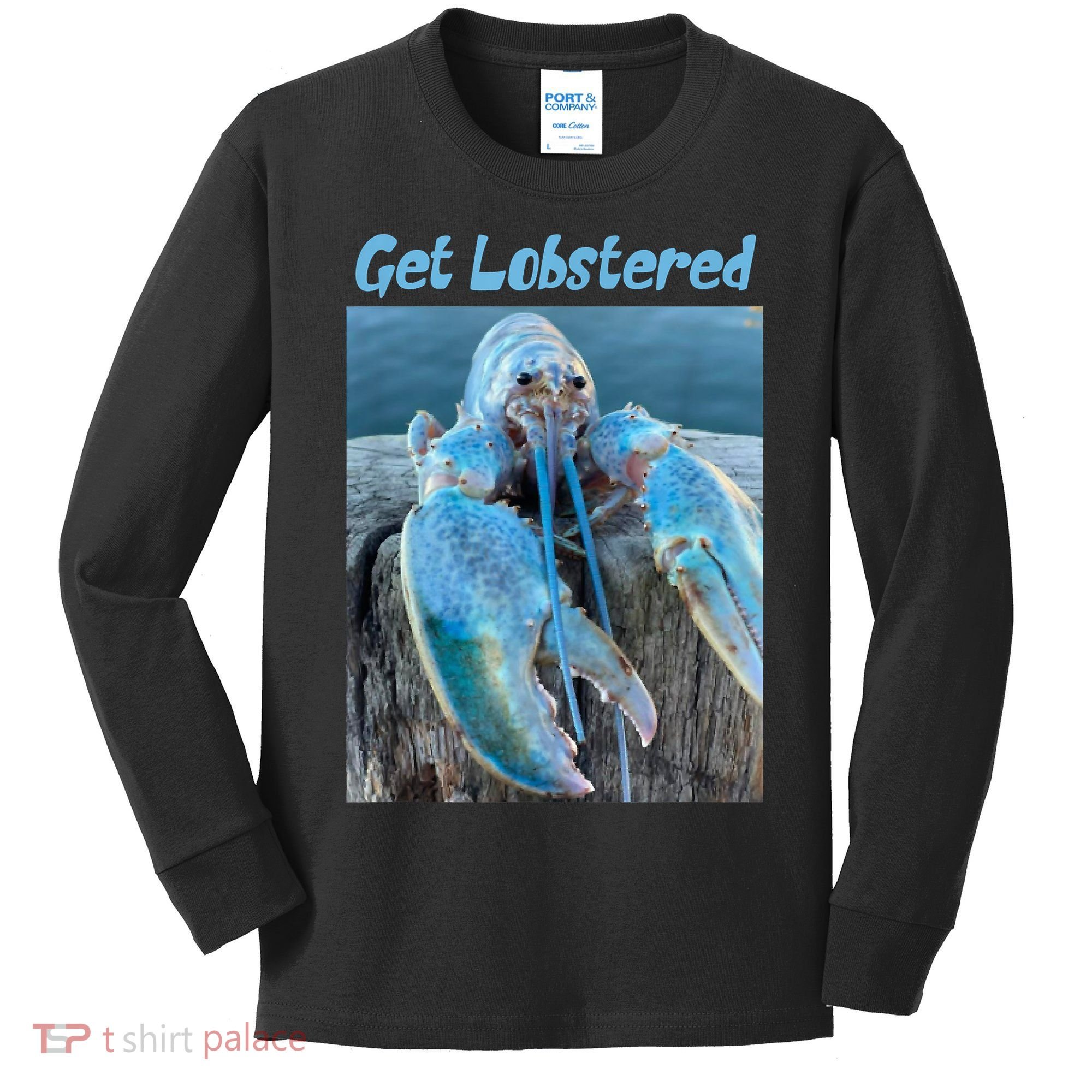 Funny Jumpscare Lobster Meme Blue Crustacean Kids Long Sleeve Shirt