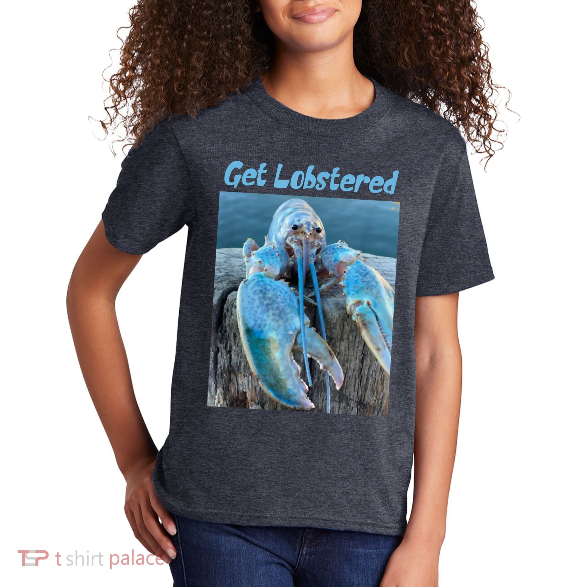 Funny Jumpscare Lobster Meme Blue Crustacean Kids T-Shirt
