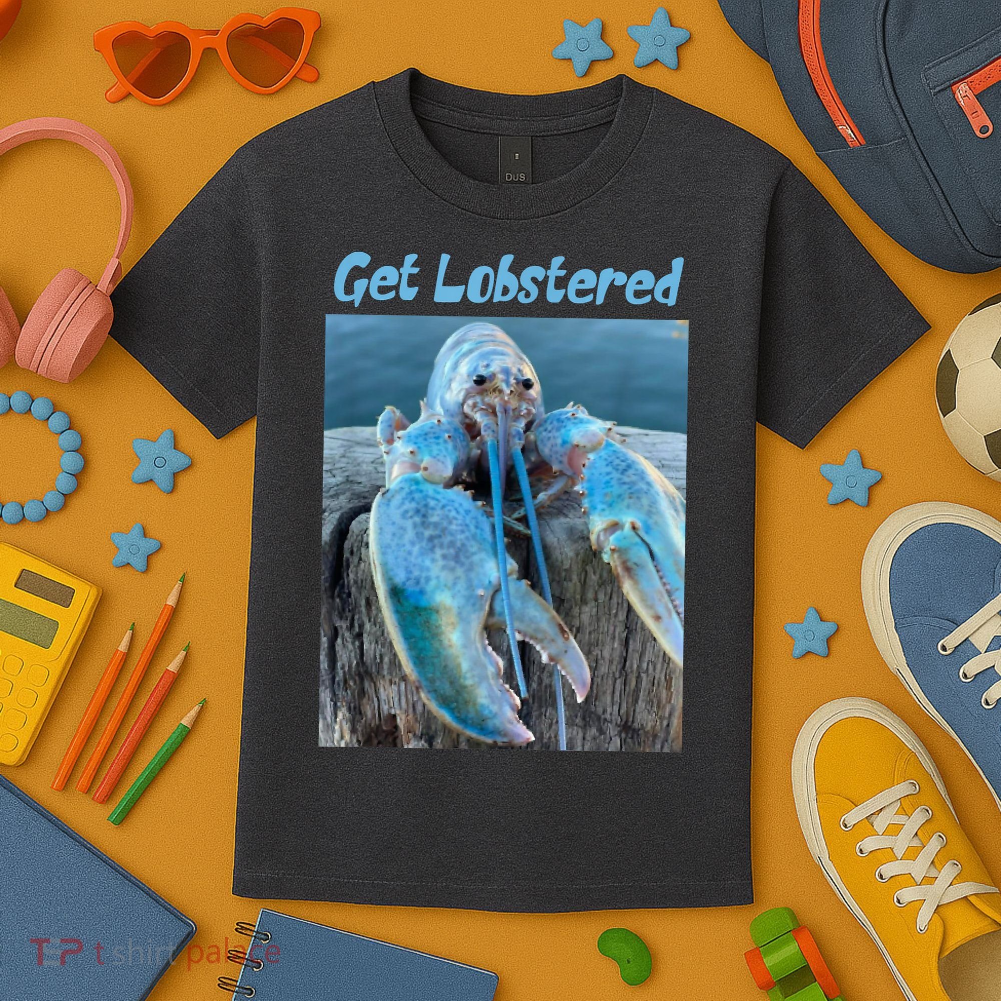 Funny Jumpscare Lobster Meme Blue Crustacean Kids T-Shirt