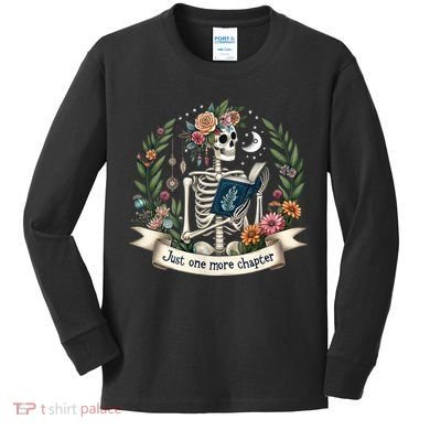 Funny Just One More Chapter Floral Book Lover Reading Design Kids Long Sleeve Shirt