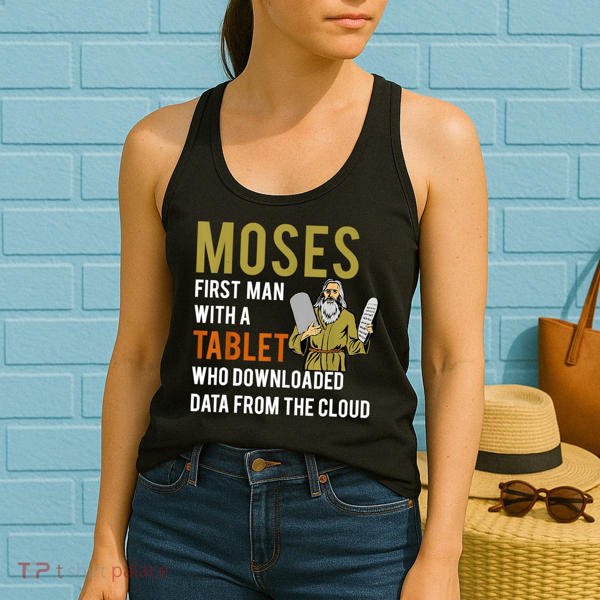 Funny Jewish Passover Moses Tablet Data Cloud Computing Women's Tank Top