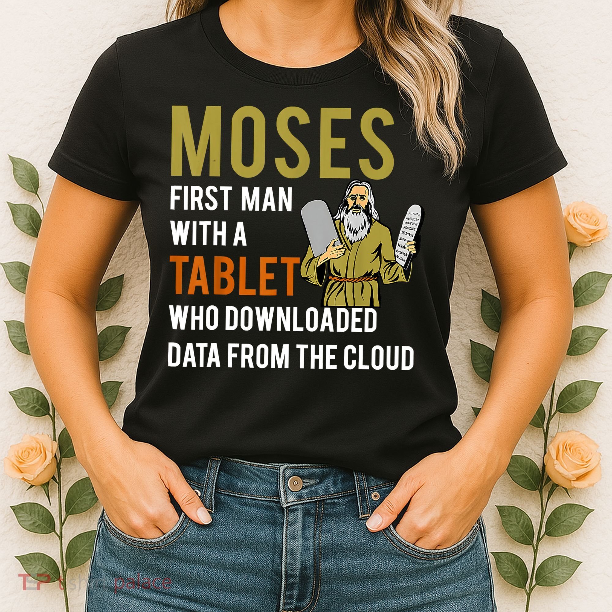 Funny Jewish Passover Moses Tablet Data Cloud Computing Women's T-Shirt
