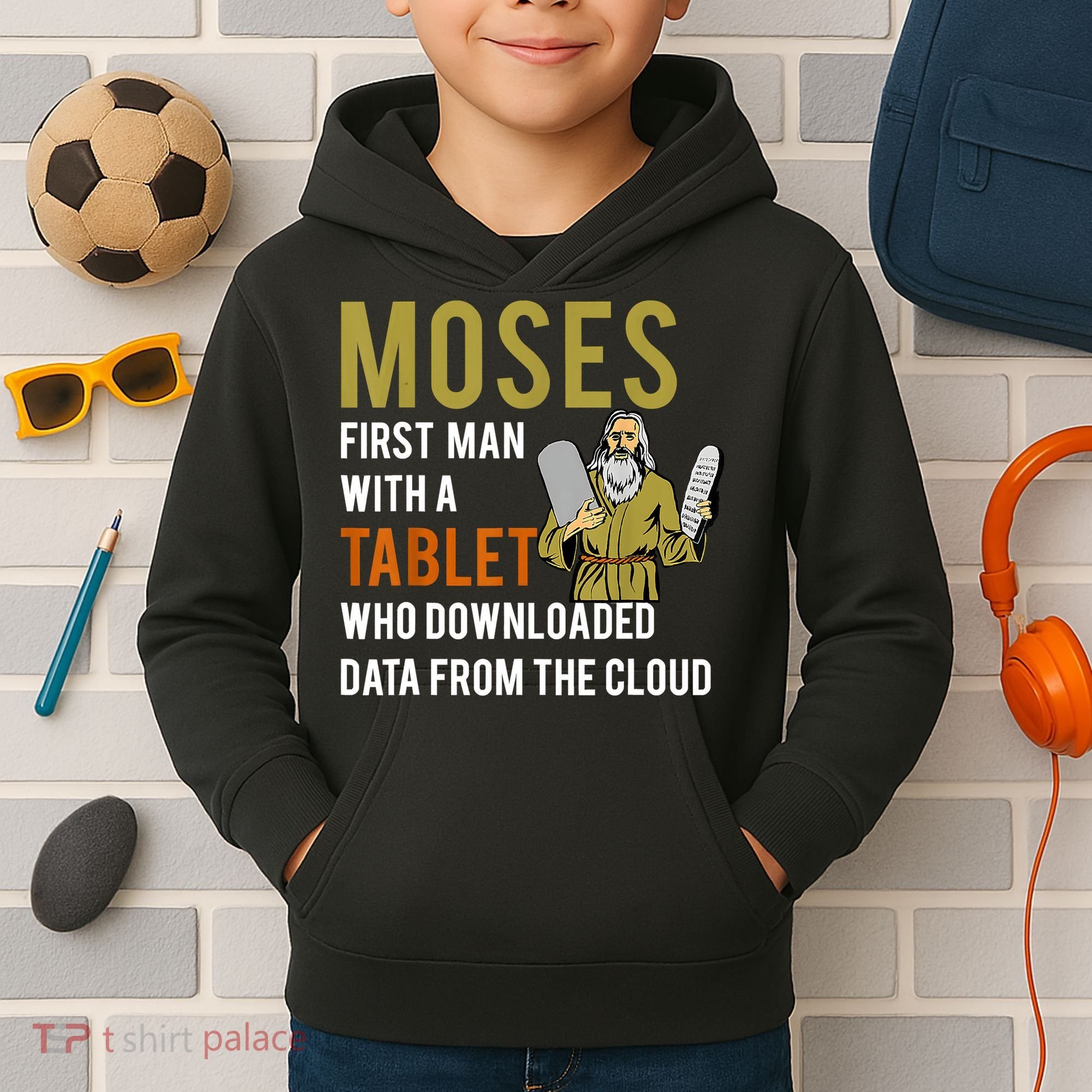 Funny Jewish Passover Moses Tablet Data Cloud Computing Kids Hoodie