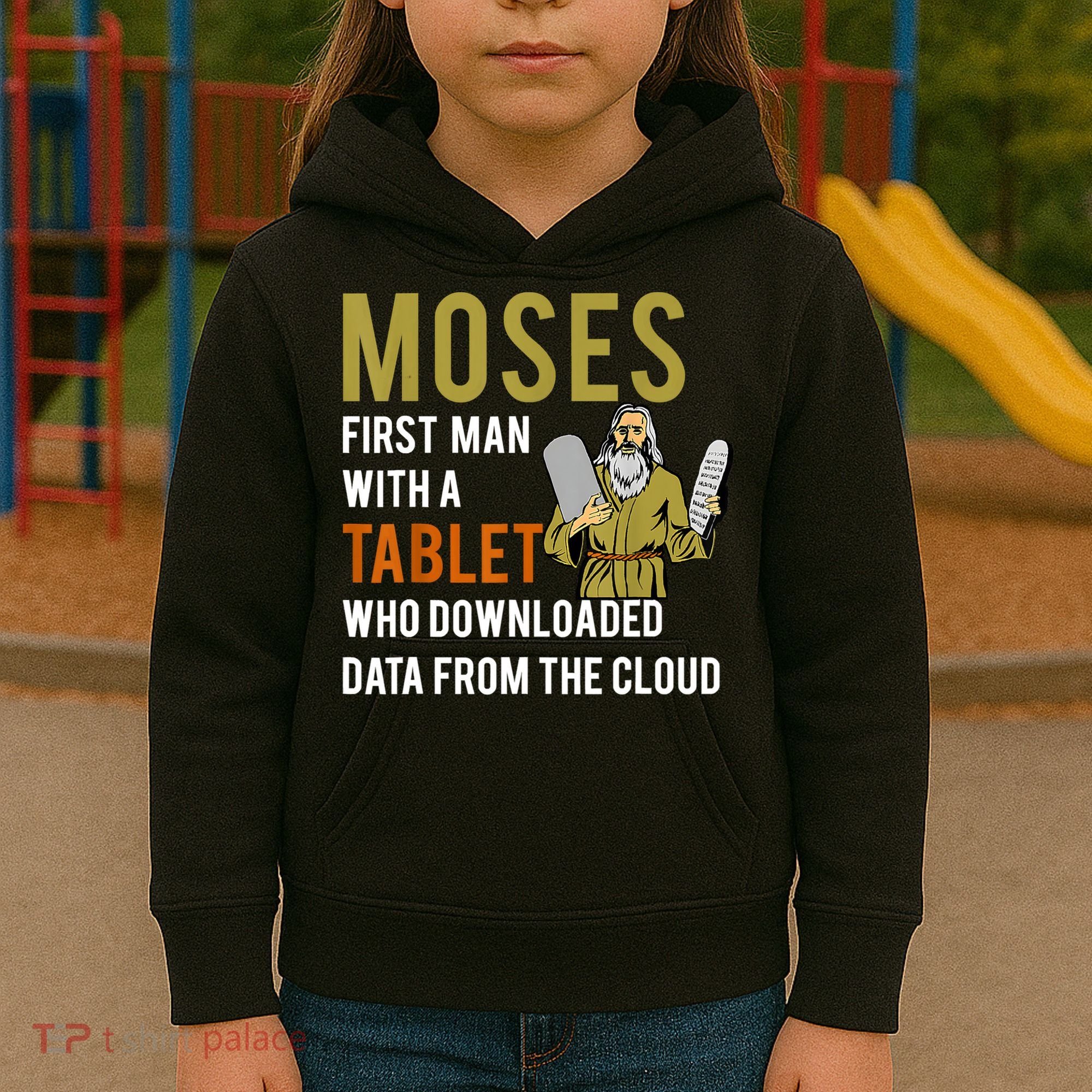 Funny Jewish Passover Moses Tablet Data Cloud Computing Kids Hoodie