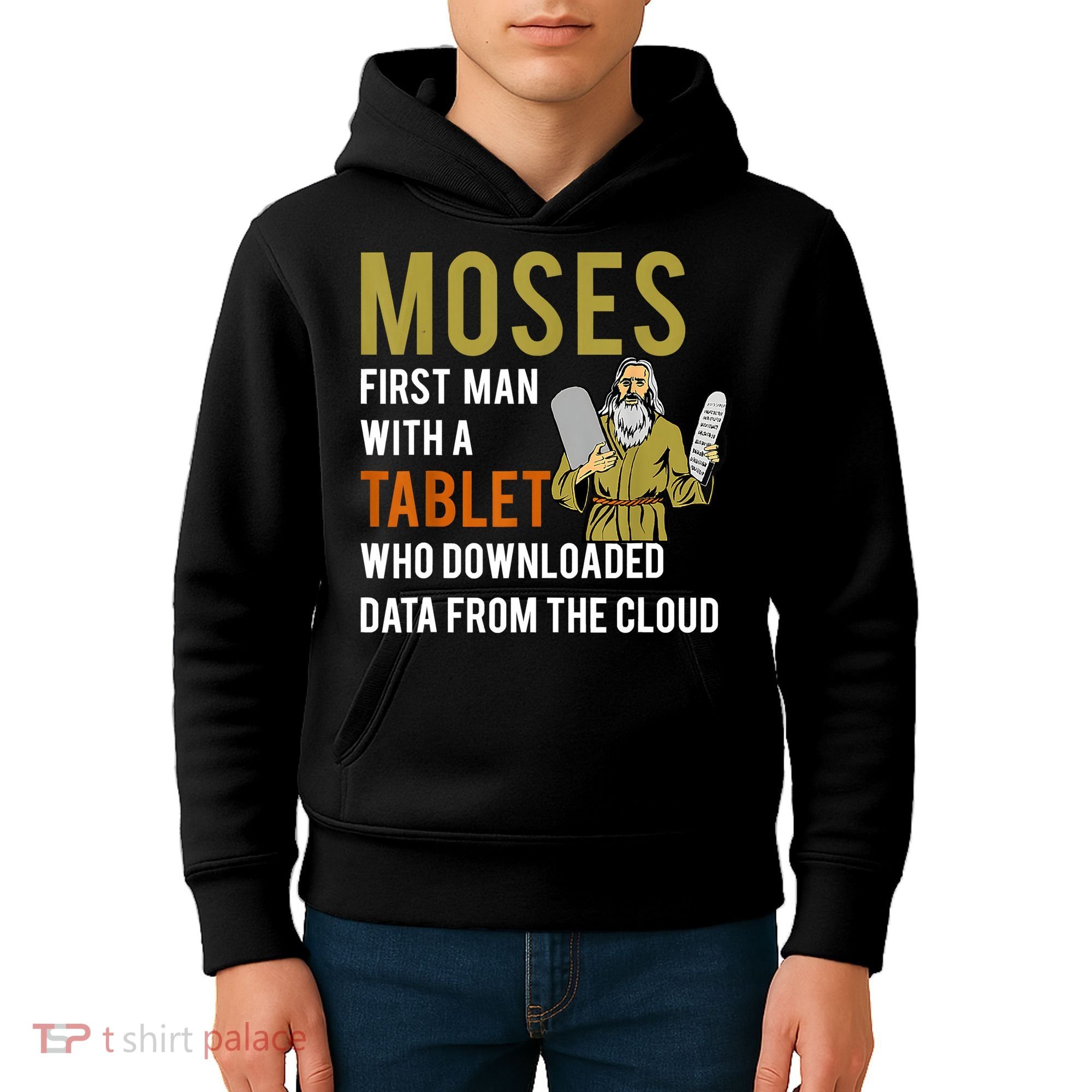Funny Jewish Passover Moses Tablet Data Cloud Computing Kids Hoodie