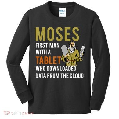Funny Jewish Passover Moses Tablet Data Cloud Computing Kids Long Sleeve Shirt