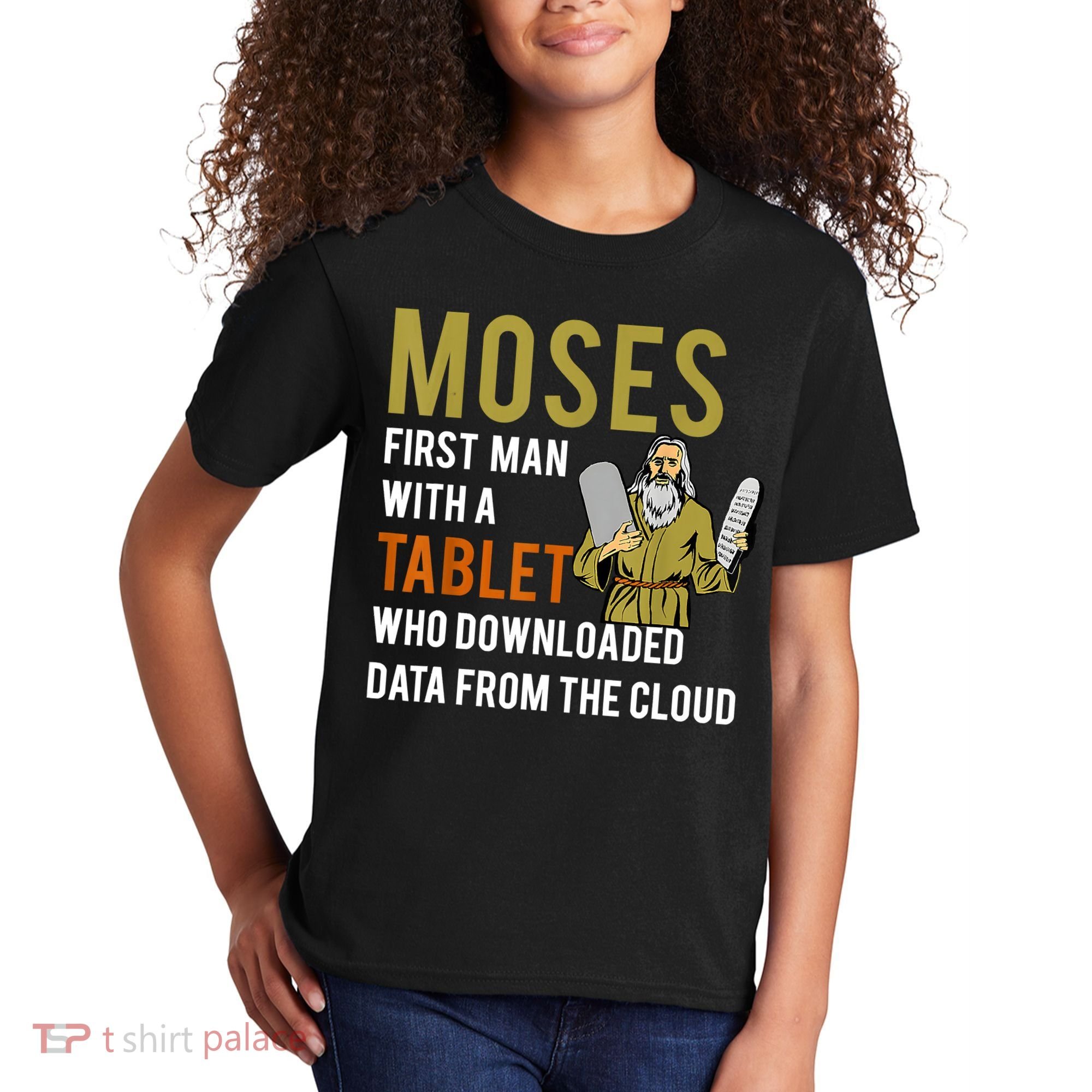 Funny Jewish Passover Moses Tablet Data Cloud Computing Kids T-Shirt