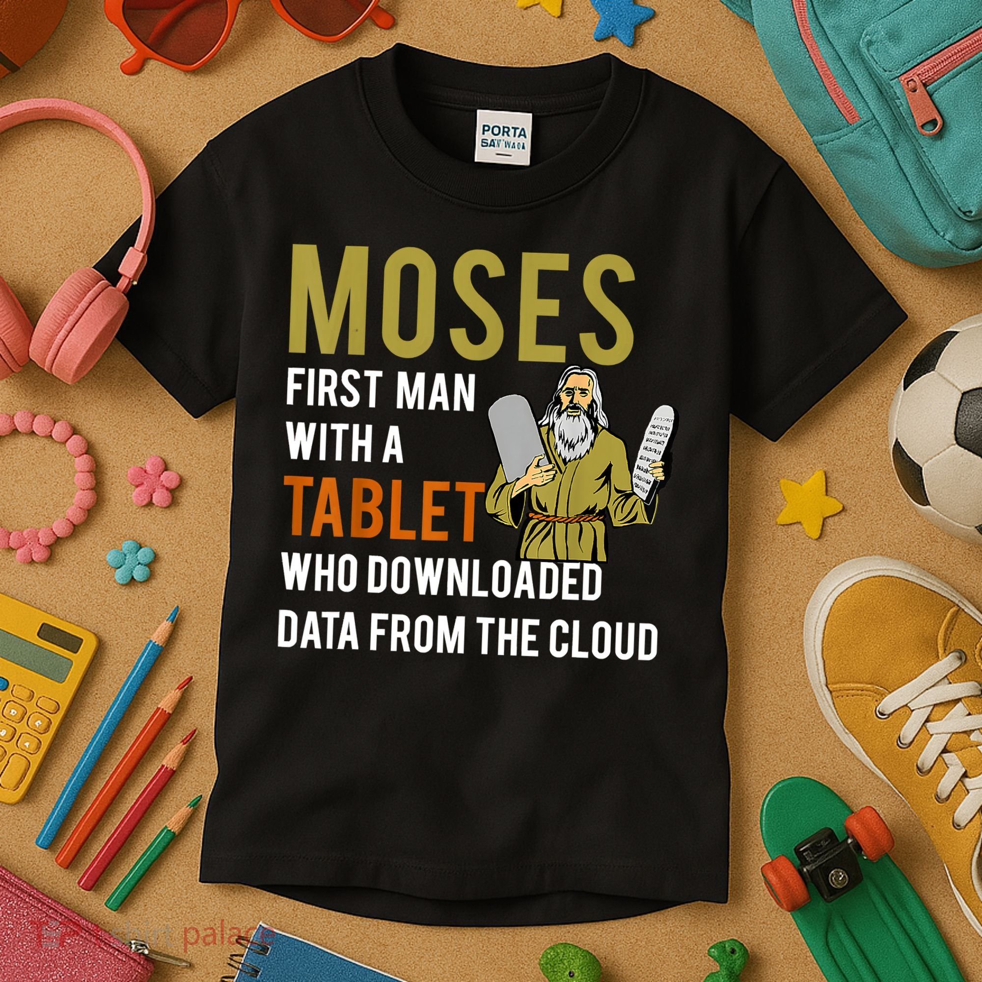 Funny Jewish Passover Moses Tablet Data Cloud Computing Kids T-Shirt