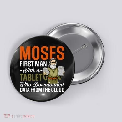 Funny Jewish Passover Moses Tablet Data Cloud Computing Pun Button