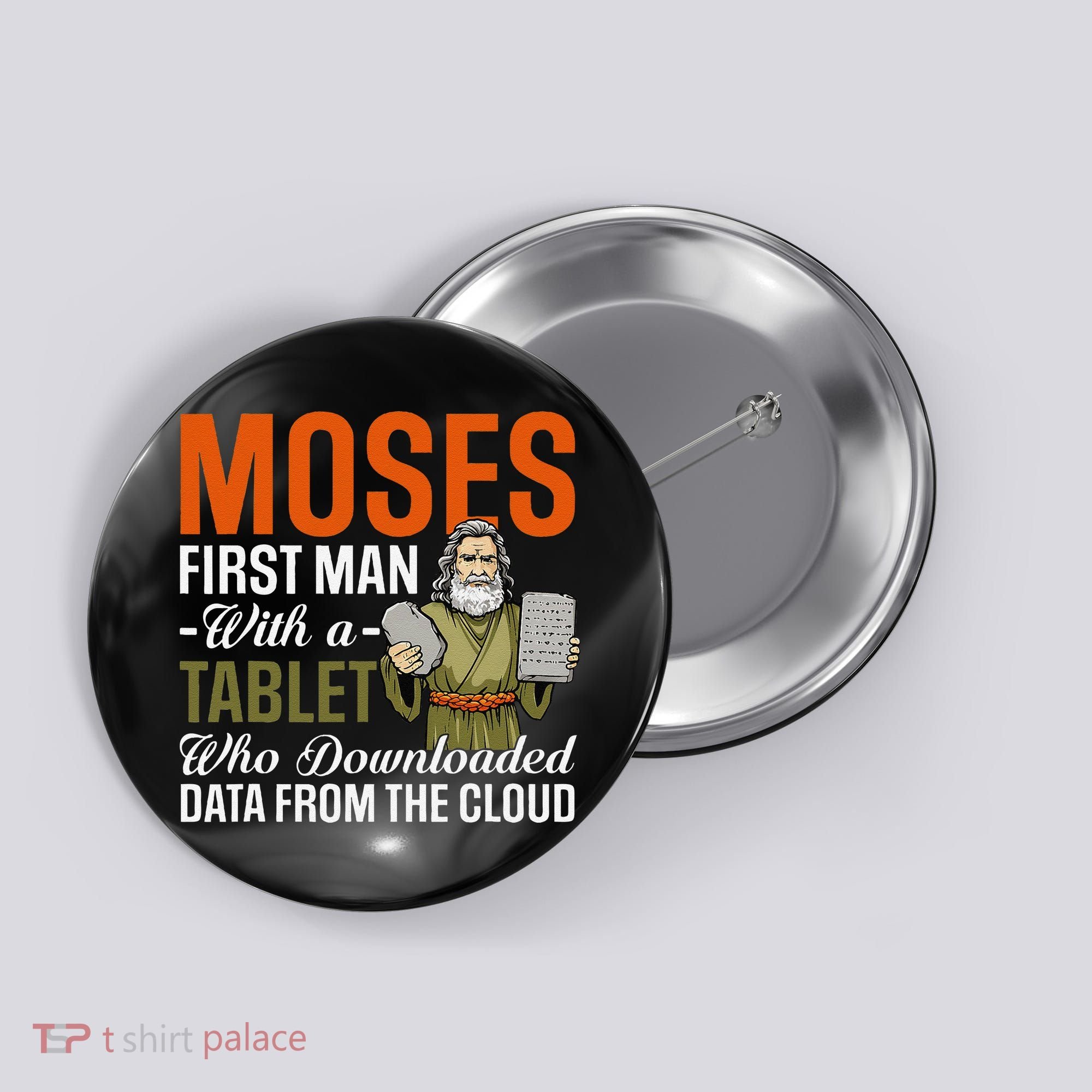 Funny Jewish Passover Moses Tablet Data Cloud Computing Pun Button