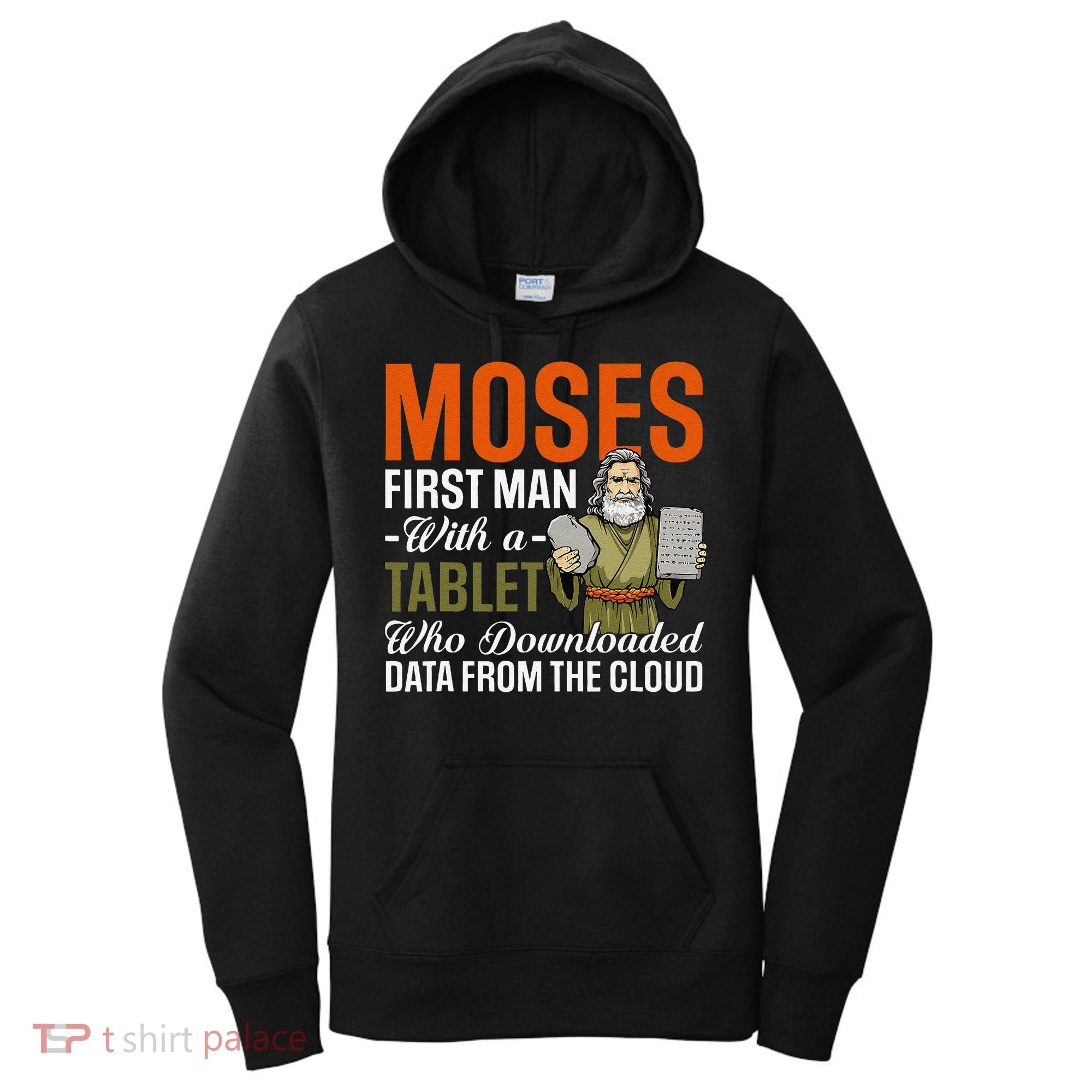 Funny Jewish Passover Moses Tablet Data Cloud Computing Pun Women's Hoodie