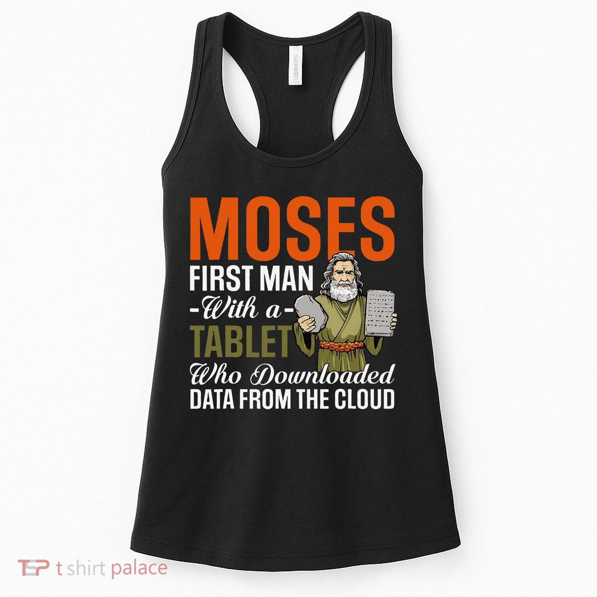 Funny Jewish Passover Moses Tablet Data Cloud Computing Pun Women's Tank Top