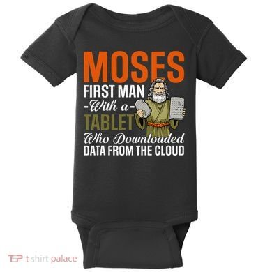 Funny Jewish Passover Moses Tablet Data Cloud Computing Pun Baby Bodysuit