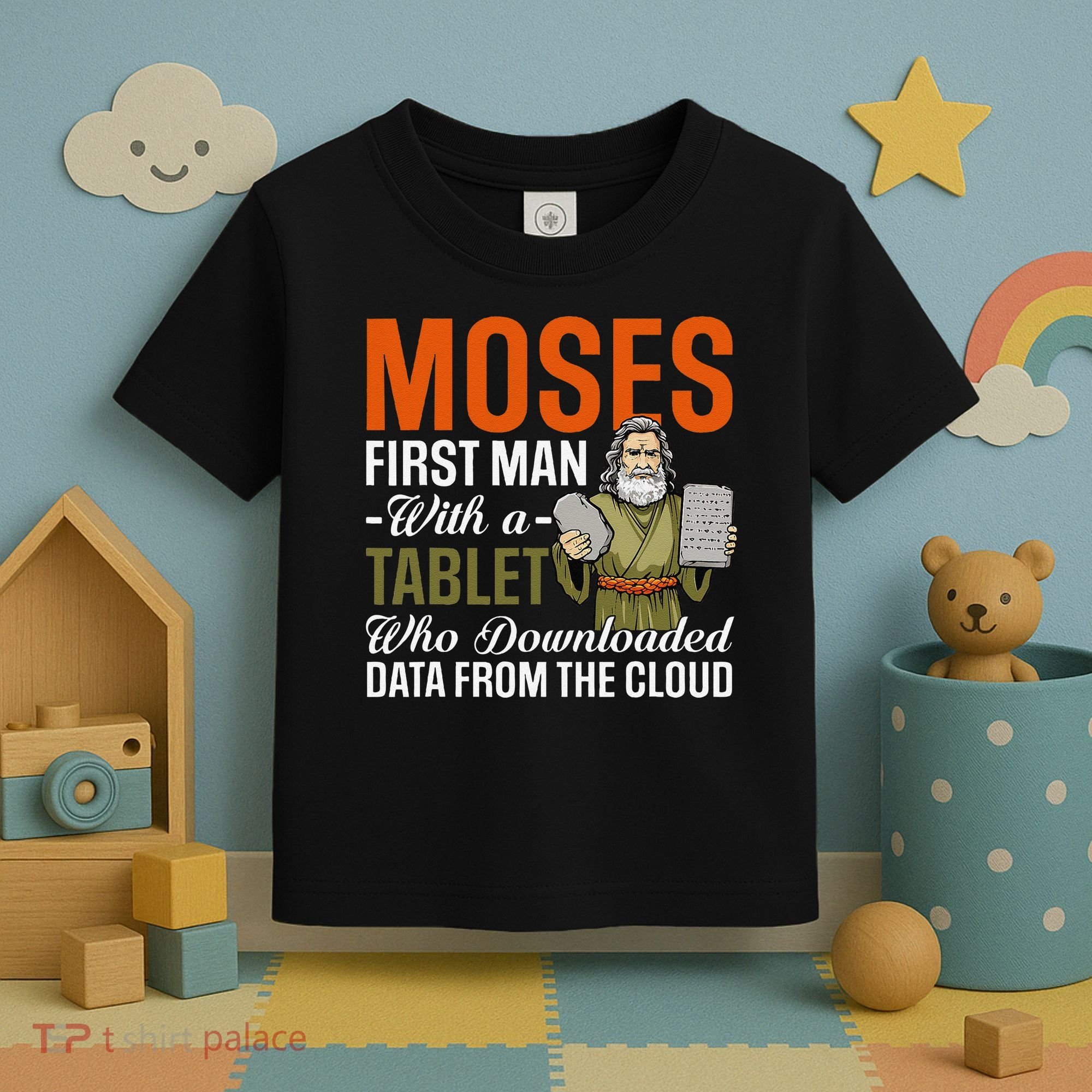 Funny Jewish Passover Moses Tablet Data Cloud Computing Pun Toddler T-Shirt