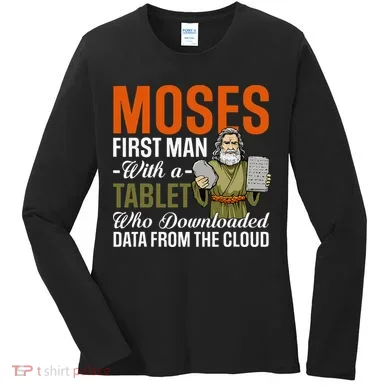 Funny Jewish Passover Moses Tablet Data Cloud Computing Pun Women's Long Sleeve Shirt