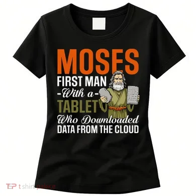 Funny Jewish Passover Moses Tablet Data Cloud Computing Pun Women's T-Shirt