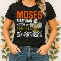 Funny Jewish Passover Moses Tablet Data Cloud Computing Pun Women's T-Shirt thumb 2