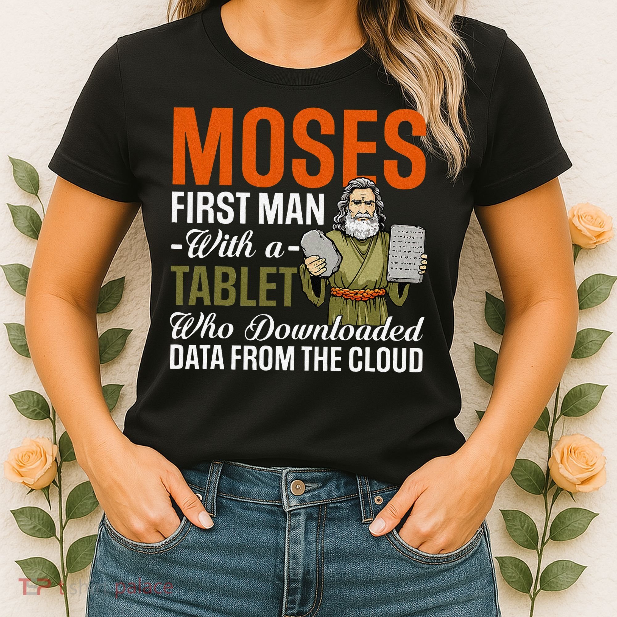 Funny Jewish Passover Moses Tablet Data Cloud Computing Pun Women's T-Shirt