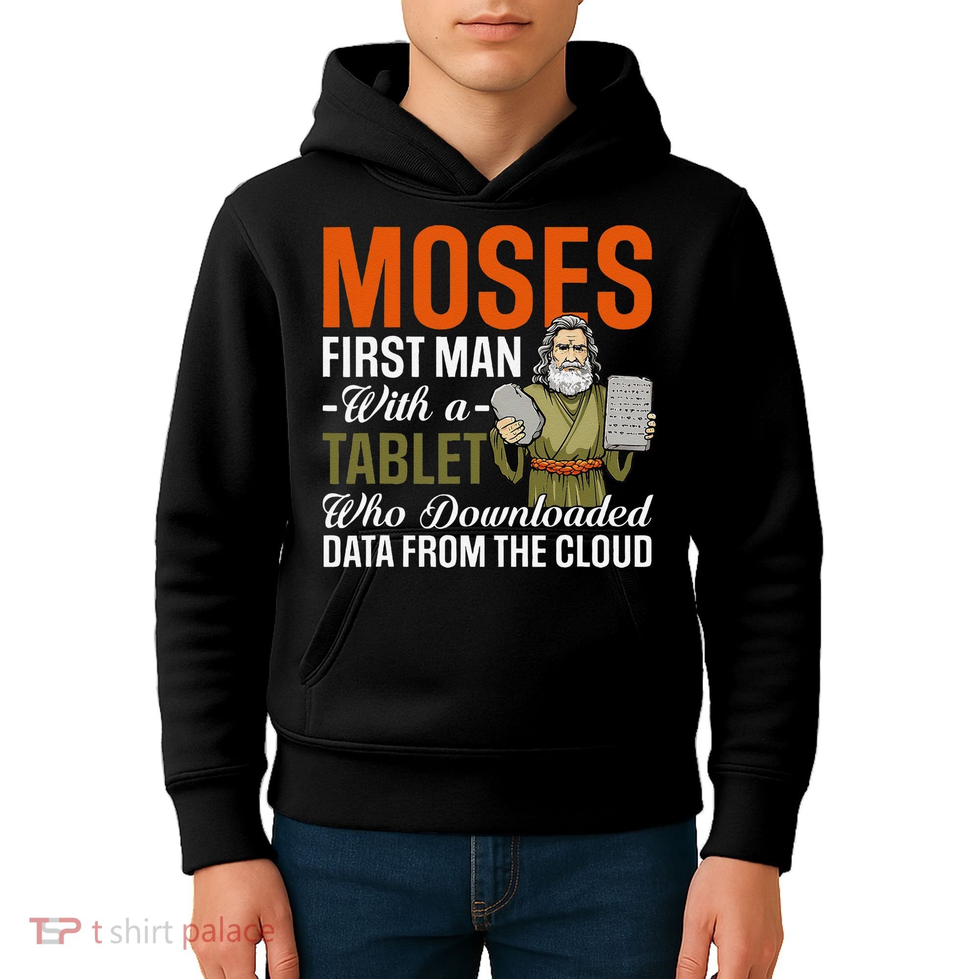 Funny Jewish Passover Moses Tablet Data Cloud Computing Pun Kids Hoodie