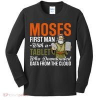 Funny Jewish Passover Moses Tablet Data Cloud Computing Pun Kids Long Sleeve Shirt thumb 0
