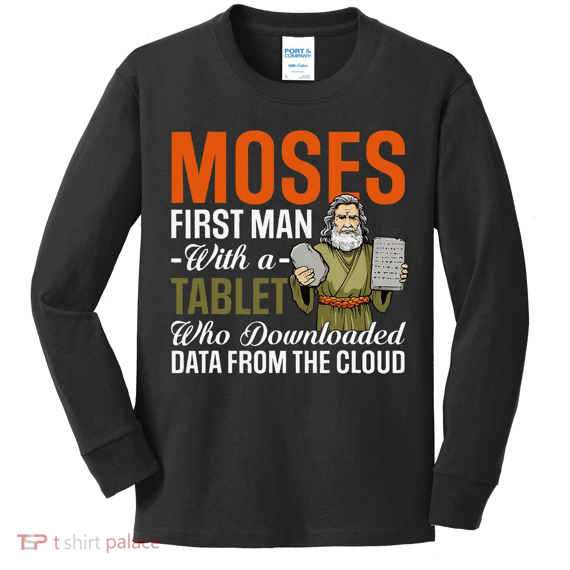 Funny Jewish Passover Moses Tablet Data Cloud Computing Pun Kids Long Sleeve Shirt