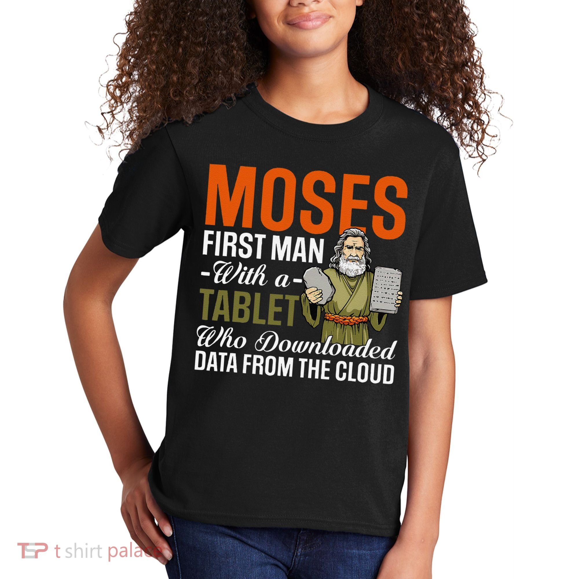 Funny Jewish Passover Moses Tablet Data Cloud Computing Pun Kids T-Shirt