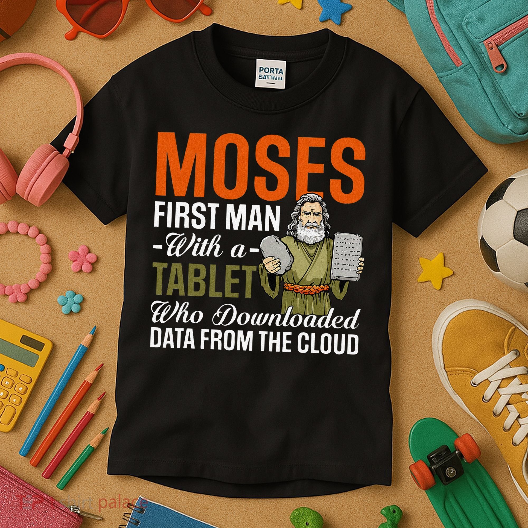 Funny Jewish Passover Moses Tablet Data Cloud Computing Pun Kids T-Shirt