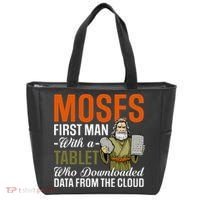 Funny Jewish Passover Moses Tablet Data Cloud Computing Pun Tote Bag thumb 0