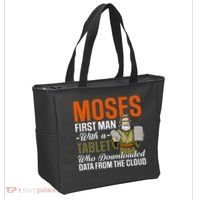Funny Jewish Passover Moses Tablet Data Cloud Computing Pun Tote Bag thumb 2